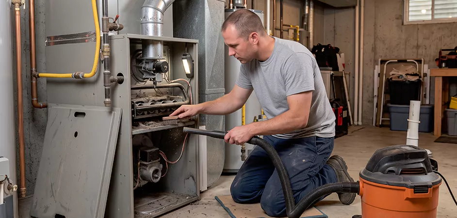 Burner and Heater Compartment Lint Removal in Howell